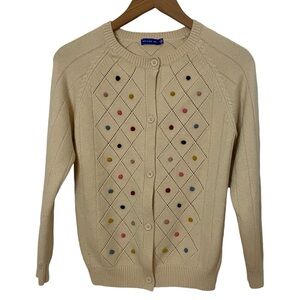 Maisonette Multi Colored Pom Pom Button Down Cardigan Sweater Extra Small EUC